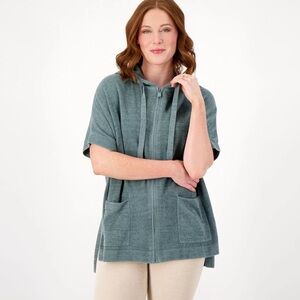 Barefoot Dreams CozyChic Ultra Lite Short Sleeve Zip Up Hoodie Green Size 1X